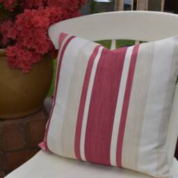 Laura Ashley Awning Stripe Cranberry Cushion Handmade With Zip Fastening 16 - thumbnail 2