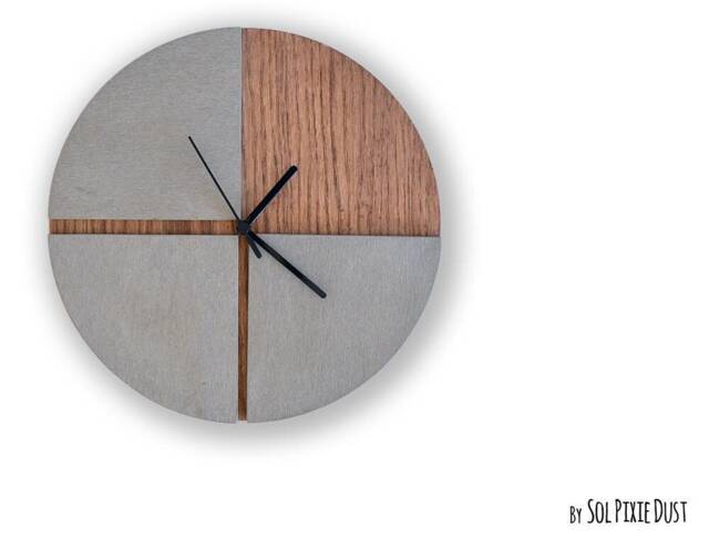 Three Quarters Concrete & Wood Circle Wall Clock - Modern Contemporary Art Home Deco Minimalist Wedding Gift - image 1