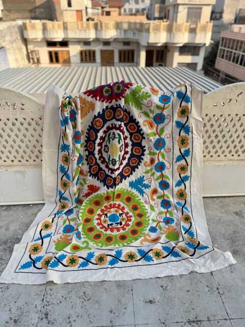 Artisan-Made Suzani Quilt - Hand-Embroidered Cotton, Colorful Boho Textile, Ethnic Bedding Or Sofa Throw - image 1