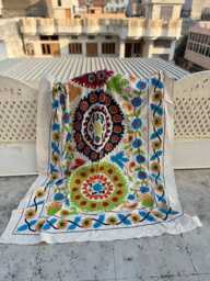 Artisan-Made Suzani Quilt - Hand-Embroidered Cotton, Colorful Boho Textile, Ethnic Bedding Or Sofa Throw - thumbnail 1