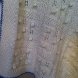 Knitted Baby Blanket in Pure Merino Wool, With Openwork & Bobbles, Cot Blanket, Pram - thumbnail 4