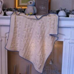 Knitted Baby Blanket in Pure Merino Wool, With Fretwork & Bobbles, Cradle, Cot Pram Cover - thumbnail 2