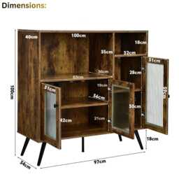 Kitchen Sideboard Cabinet Rustic Brown Buffet Storage Cabinet With Glass Doors & Adjustable Shelves - thumbnail 3