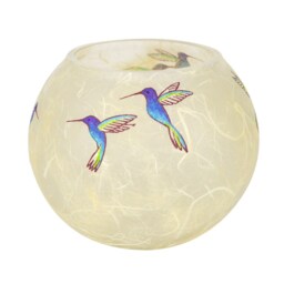 Hummingbird Candle Holder Hand-Painted Strawsilk Glass Vase - thumbnail 2