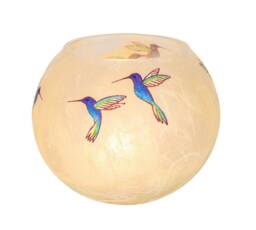 Hummingbird Candle Holder Hand-Painted Strawsilk Glass Vase