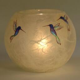 Hummingbird Candle Holder Hand-Painted Strawsilk Glass Vase - thumbnail 3