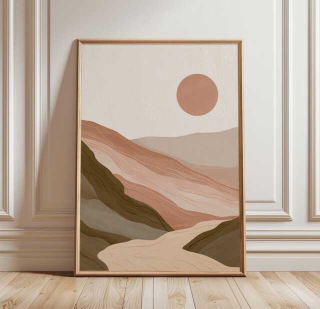 Abstract Desert Sunset Poster, Terracotta Landscape Wall Art Print - image 1