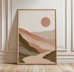 Abstract Desert Sunset Poster, Terracotta Landscape Wall Art Print - thumbnail 1