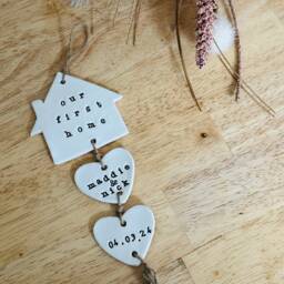 Our First Home Clay Wall Hanging, Hanger, Housewarming Gift Personalised Sign, New House Gift, Moving Present - thumbnail 2