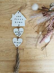 Our First Home Clay Wall Hanging, Hanger, Housewarming Gift Personalised Sign, New House Gift, Moving Present - thumbnail 1