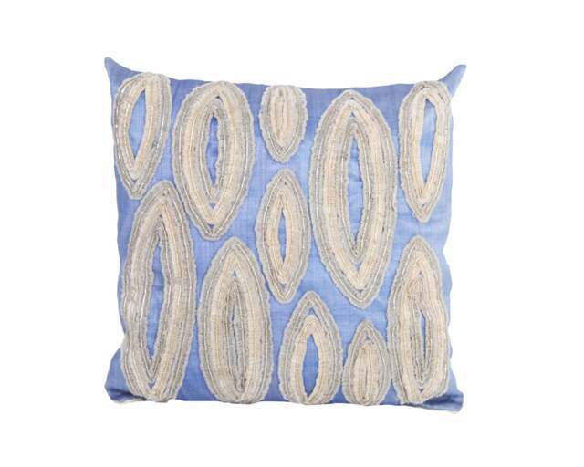 Handmade Abaca Throw Pillow Blue Beaded Accent Cushion - image 1