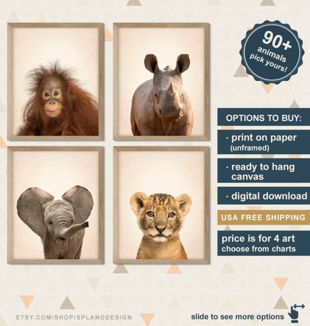 Safari Animal Nursery Prints Baby Animals Wall Art - Set Of 4 - image 1