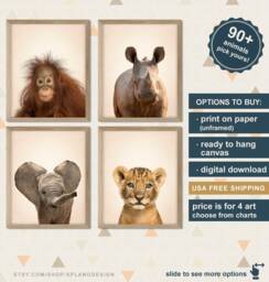 Safari Animal Nursery Prints Baby Animals Wall Art - Set Of 4 - thumbnail 1