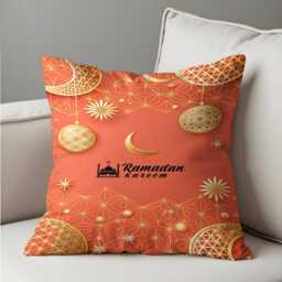 Ramadan Kareem Cushion Cover, Islamic Orange Pillow Case, Eid Mubarak Home Decor, Muslim Decorative Throw Pillowcase - thumbnail 2