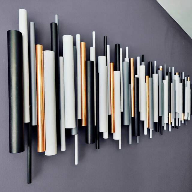Copper Tubes Wall Decor - Wood & Metal Modern Sculpture Handcrafted Studio Grey