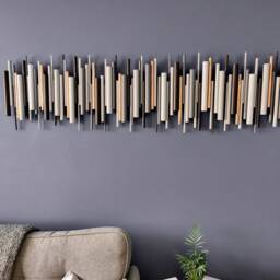 Copper Tubes Wall Decor - Wood & Metal Modern Sculpture Handcrafted Studio Grey - thumbnail 2
