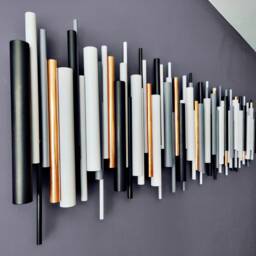 Copper Tubes Wall Decor - Wood & Metal Modern Sculpture Handcrafted Studio Grey - thumbnail 1