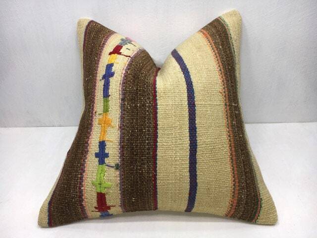 Vintage Handwoven Kilim Pillow Cover, Bohemian Turkish Throw, 20x20 - image 1