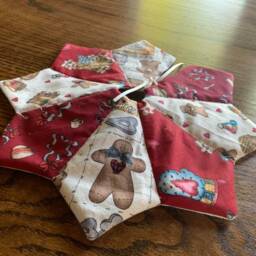 Christmas Tree Skirt, 11 Inch Diameter, Table Top, Tiny, Dianna Marcum, Small, Gingerbread, Red, Burgundy, Quilted - thumbnail 2