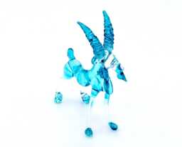 Miniature Hand Blown Glass Mountain Billy Goat Little Animal Blue Transparent Figurine Statue Decoration Collectible Small Painted Figure