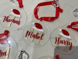 Personalized Clear Christmas Bauble Initial & Name, Santa Hat