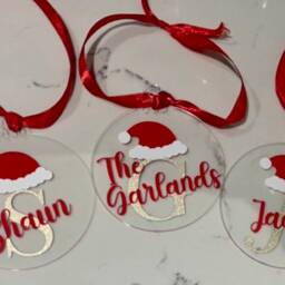 Personalized Clear Christmas Bauble Initial & Name, Santa Hat - thumbnail 4