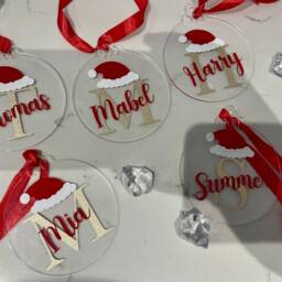 Personalized Clear Christmas Bauble Initial & Name, Santa Hat - thumbnail 2