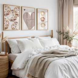 Set Of 3 Prints Neutral Beige Wall Art Heart Print Happy Place Poster Disco Ball Bedroom Living Room Lipstick Lips Trendy Pictures - thumbnail 1