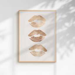 Set Of 3 Prints Neutral Beige Wall Art Heart Print Happy Place Poster Disco Ball Bedroom Living Room Lipstick Lips Trendy Pictures - thumbnail 3