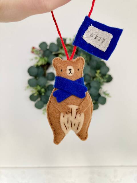 Personalised Name Bear Christmas Decoration - Cute Bears With Scarves Tree Ornament Or Keyring - image 1
