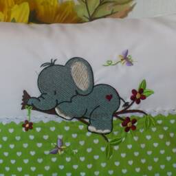 Pillow With Name For Birth - Elephant Green Hearts - thumbnail 2