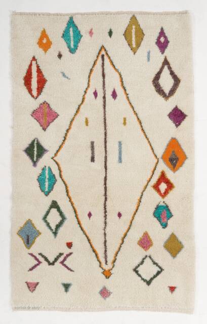 Handwoven Moroccan Azilal Rug Natural Wool, Multicolor Diamonds - image 1