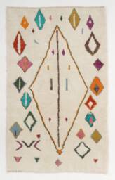 Handwoven Moroccan Azilal Rug Natural Wool, Multicolor Diamonds - thumbnail 1