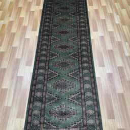 2.6x10 Sea Green Color Bokhara Rug - Runner Hallway Luxury Bukhara Fine Quality Woolen Afghan - thumbnail 2