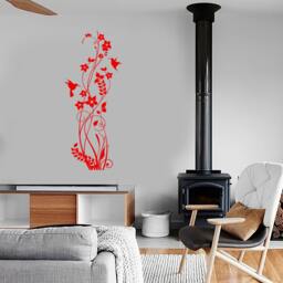 Wall Vinyl Decal Floral Ornament Colibri Bird Hummingbird Flower Modern Romantic Abstract Home Art Decor - #1236Di - thumbnail 2