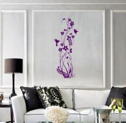 Wall Vinyl Decal Floral Ornament Colibri Bird Hummingbird Flower Modern Romantic Abstract Home Art Decor - #1236Di - thumbnail 1