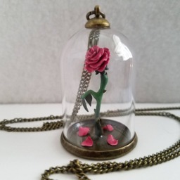 Enchanted Rose Necklace, Polymer Clay Miniature, Beauty & The Beast Dome - thumbnail 3