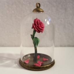 Enchanted Rose Necklace, Polymer Clay Miniature, Beauty & The Beast Dome - thumbnail 2