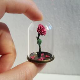 Enchanted Rose Necklace, Polymer Clay Miniature, Beauty & The Beast Dome - thumbnail 4