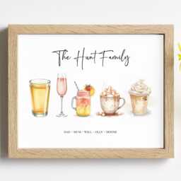Personalised Family Drinks Print - Custom Favourite Poster Watercolour Drink Illustration Kitchen Wall Art Unique Gift - thumbnail 1