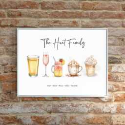 Personalised Family Drinks Print - Custom Favourite Poster Watercolour Drink Illustration Kitchen Wall Art Unique Gift - thumbnail 3
