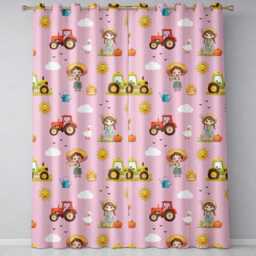 Cute Farm Tractor Farmer Duck Sun Clouds Rose Seamless Pattern Readymade Eyelet Ring Top Thermal 100% Blackout Curtains - thumbnail 2