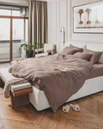 Mocha Linen Duvet Cover Set With Pillowcases - Soft Stonewashed Bedding Natural European Flax Boho Earth Tone Bedroom D??cor - thumbnail 1
