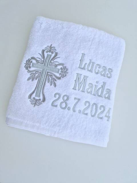 Personalized Catholic Christening Towel, Custom Embroidered, Baptism Cross, Religious Keepsake, Baby Ceremony, Gift Memory - image 1