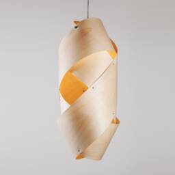 Handcrafted Wood Veneer Pendant - Modern Kokon Cylinder Chandelier, Scandinavian High Ceiling Fixture - thumbnail 2