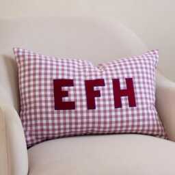 Personalised Monogram Cushion - Pink Gingham Initial Handmade Nursery Gift Christening & Birthday Present