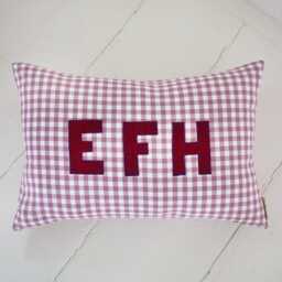 Personalised Monogram Cushion - Pink Gingham Initial Handmade Nursery Gift Christening & Birthday Present - thumbnail 4