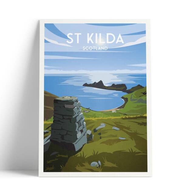 st Kilda Print - Archipelago D??n Travel Poster Illustration Scottish Island Hirta Soay - image 1