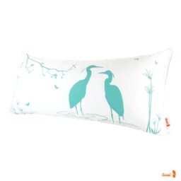Mint Green Egret Pillow Swamp Scene Print, Cotton Lumbar Pillow - thumbnail 1