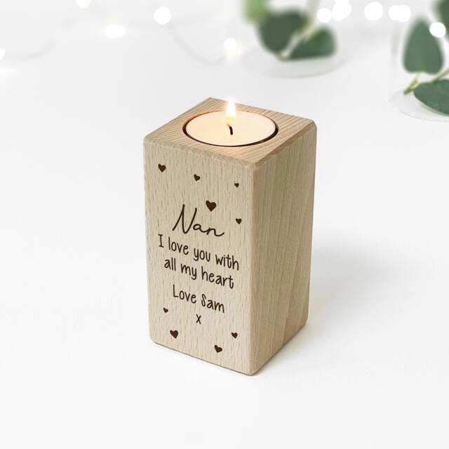 Personalised Wooden Tealight Holder Engraved Candle Gift For Nan - image 1